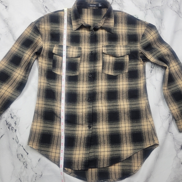 Boohoo Plaid flannel womens button down shirt longsleeve fall winter teens sz 4 - Picture 8 of 16